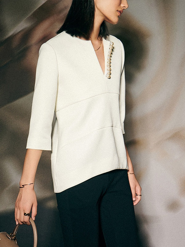 Pearl Slit Neck Top White_8990