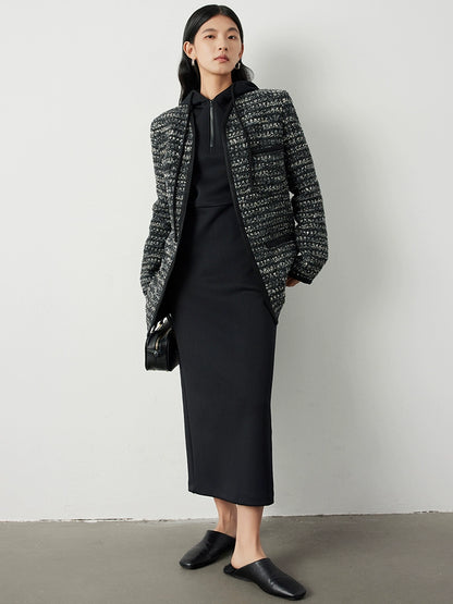 V-neck wavy tweed jacket and skirt_BDHL5302