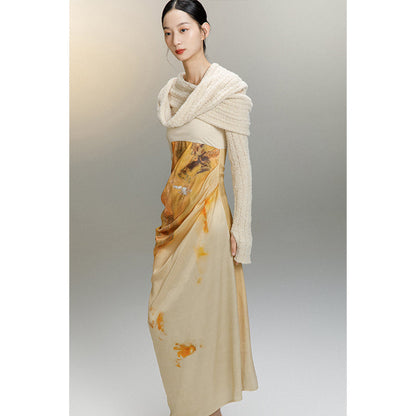 Knitted Panel Waist Sling Dress_N80359