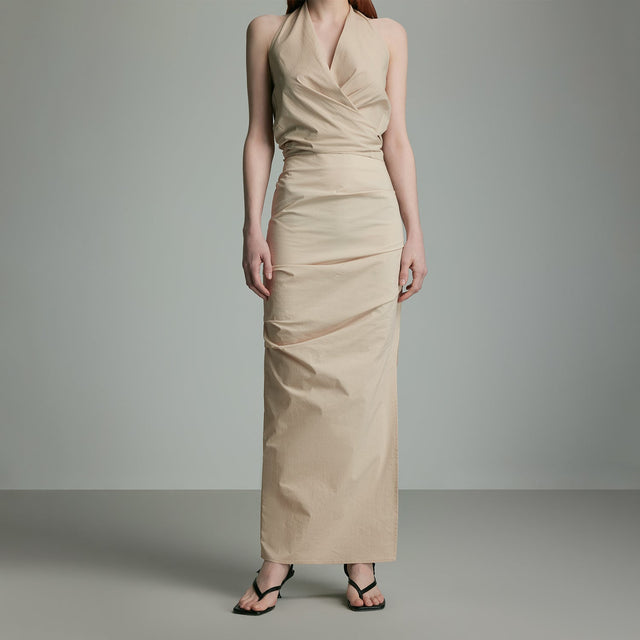 Khaki Pleated Split Skirt_DI100235 - HELROUS