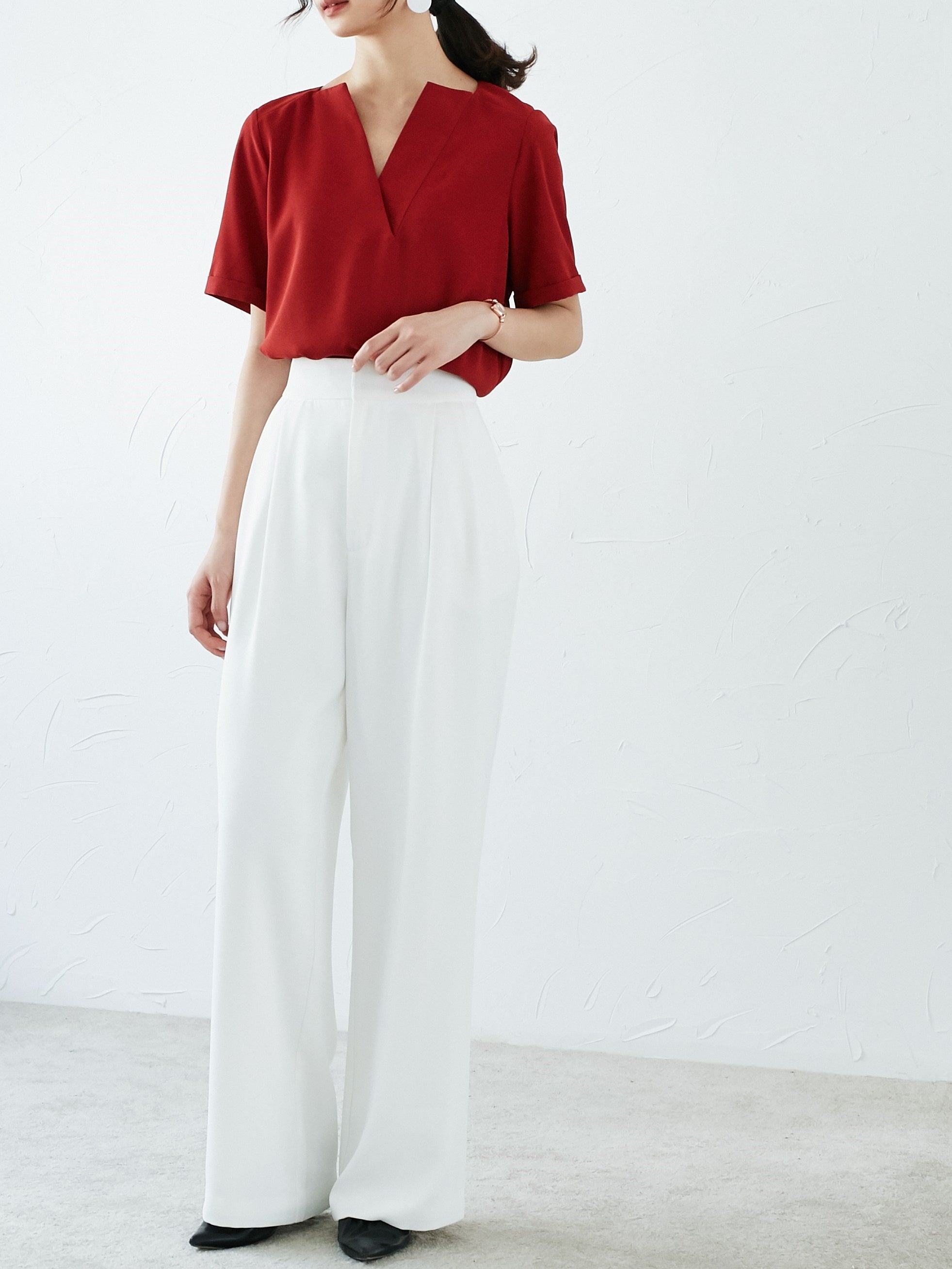 Deep V-neck chiffon shirt_8977