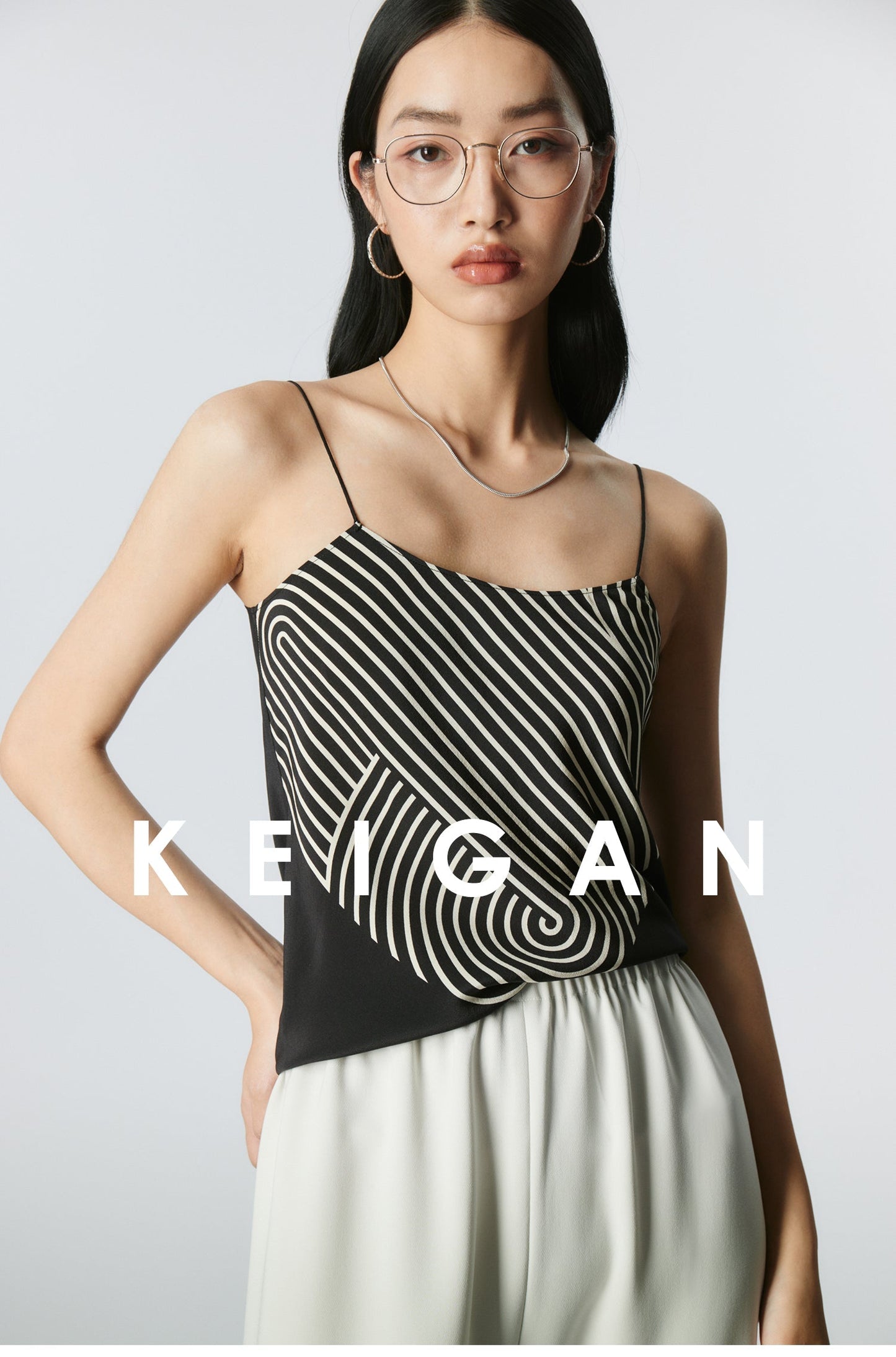 Abstract line silk small sling top_N80511
