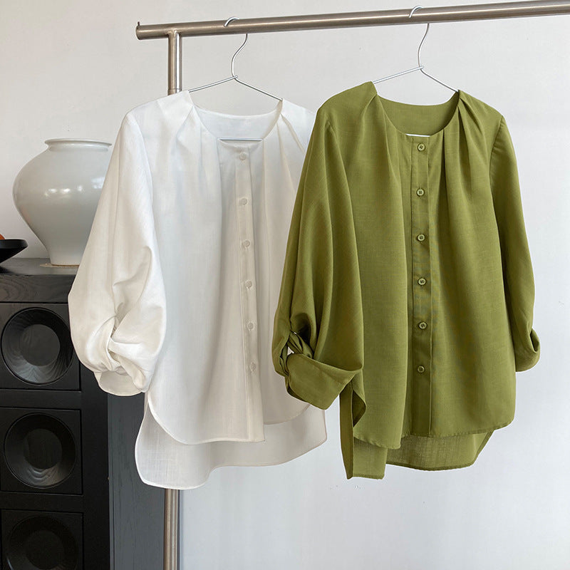 Front tucked volume sleeve blouse_9228