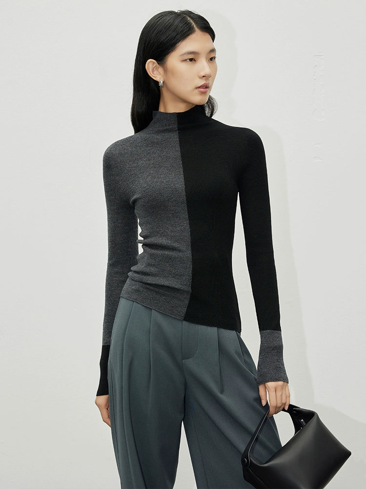 Two-tone turtleneck top_BDHL5148