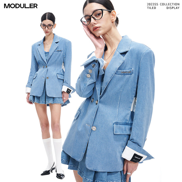 Adjustable casual denim blazer_DI100063