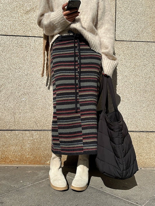 Knitted high waisted split tube skirt_BDHL5396