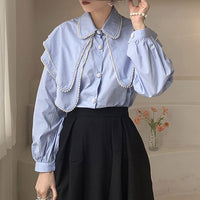 Big collar pearl blouse 8897