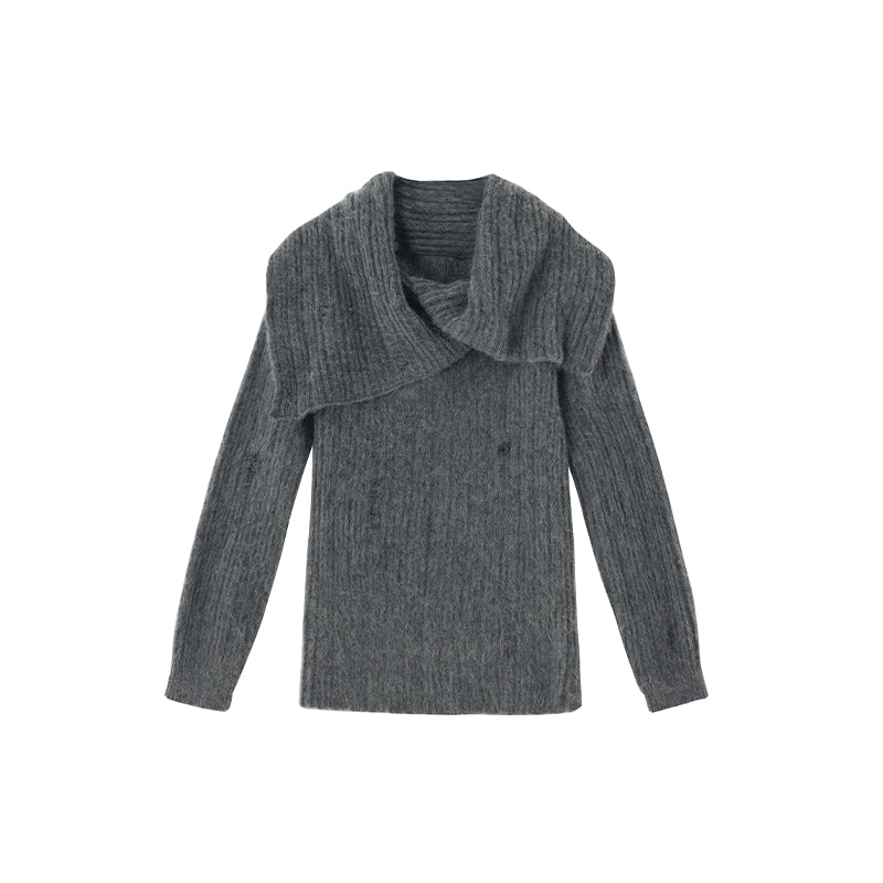 One-shoulder wrap design slender sweater_N80346
