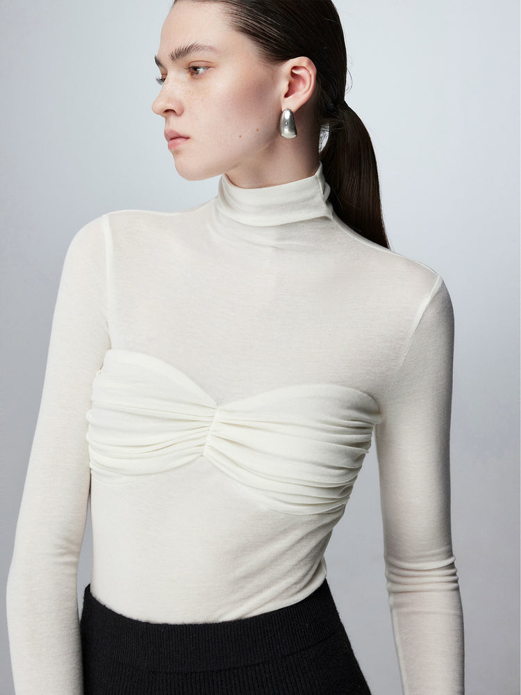 Pleated turtleneck top_BDHL5392