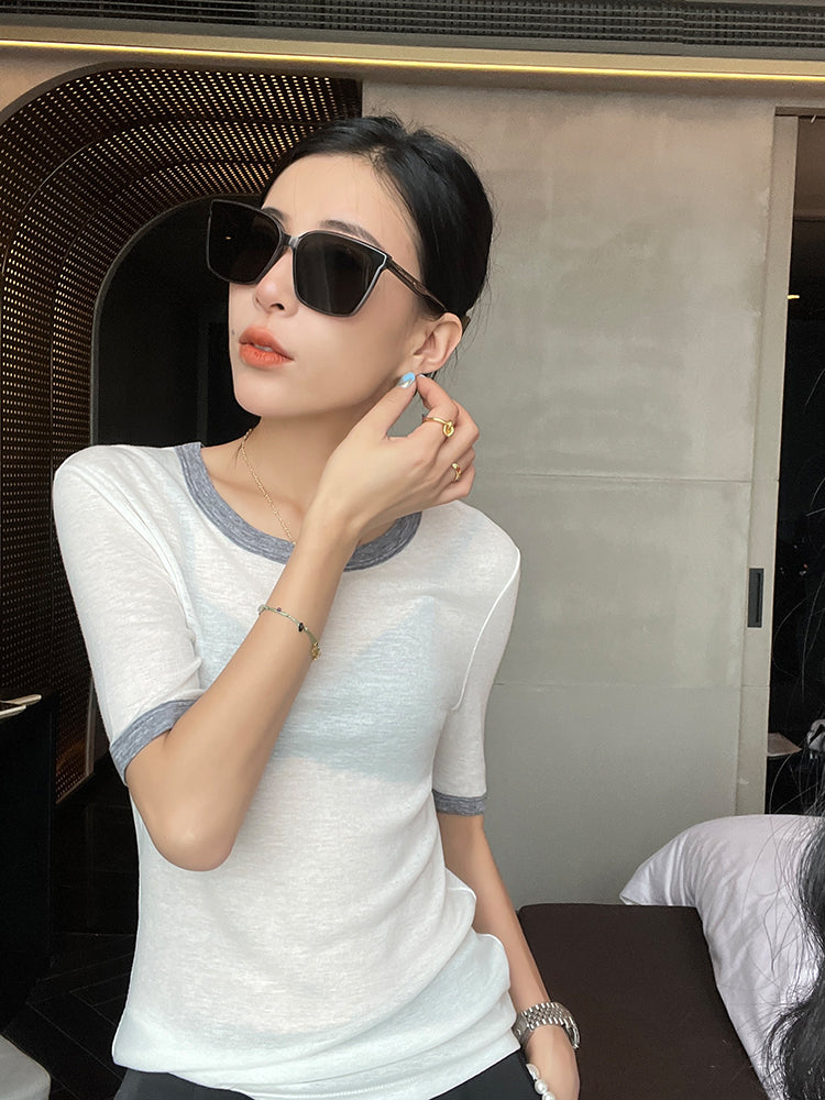 [In Stock] Bicolor Sheer T-Shirt LCHK/HL3444