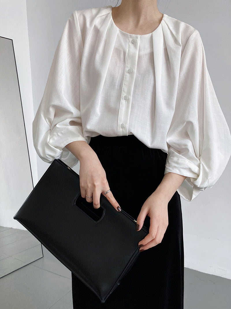 Front tucked volume sleeve blouse_9228