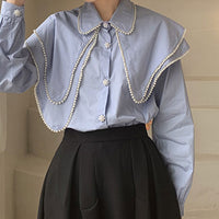 Big collar pearl blouse 8897