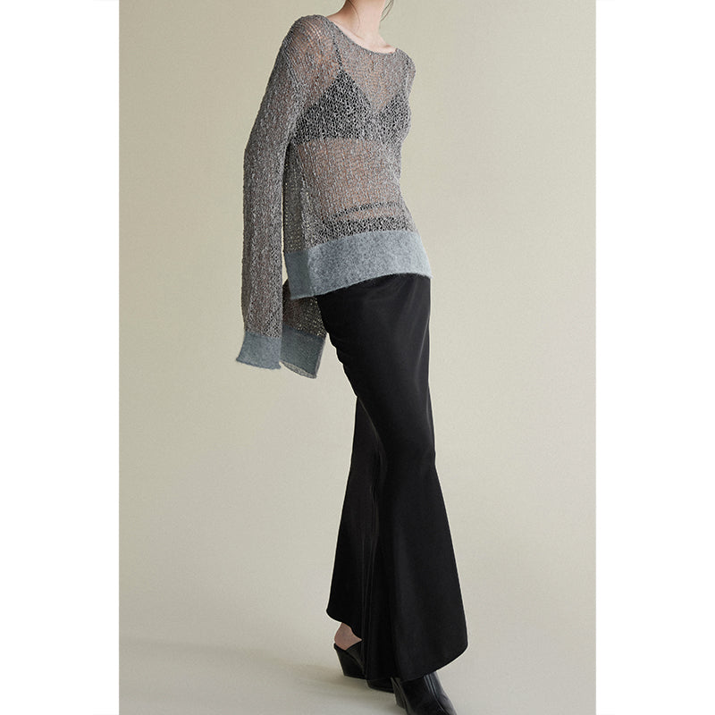 Yarn stitching mohair loose sweater_N80340 - HELROUS
