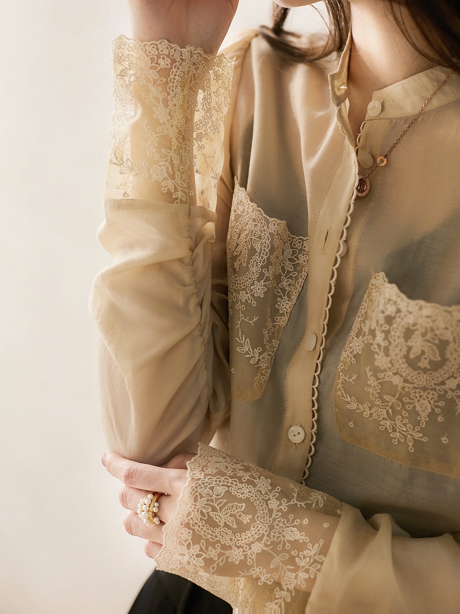 stand collar lace blouse 8910