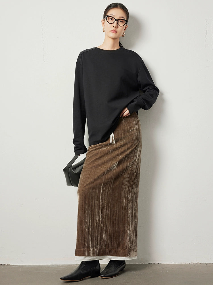Velvet drape glossy skirt_BDHL5145