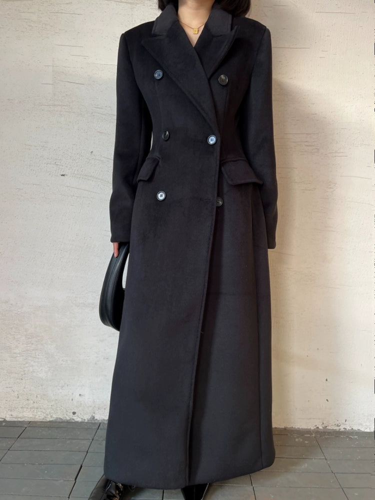 Waist double-breasted long coat_BDHL5326