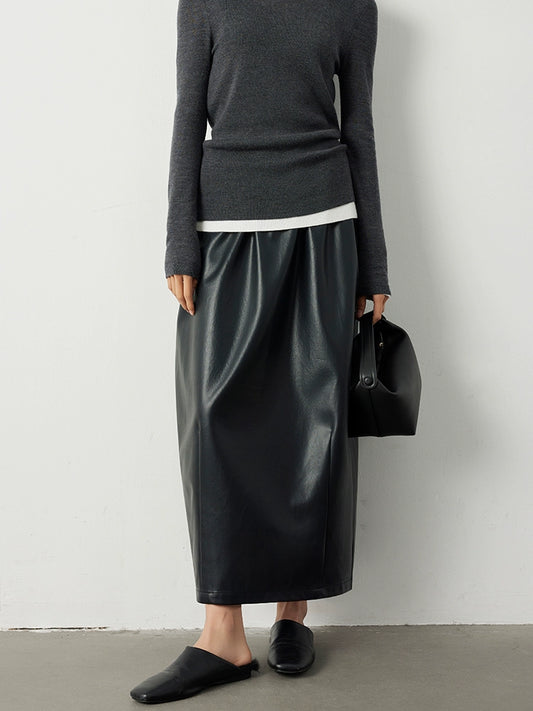 High-waisted PU leather skirt_BDHL5288