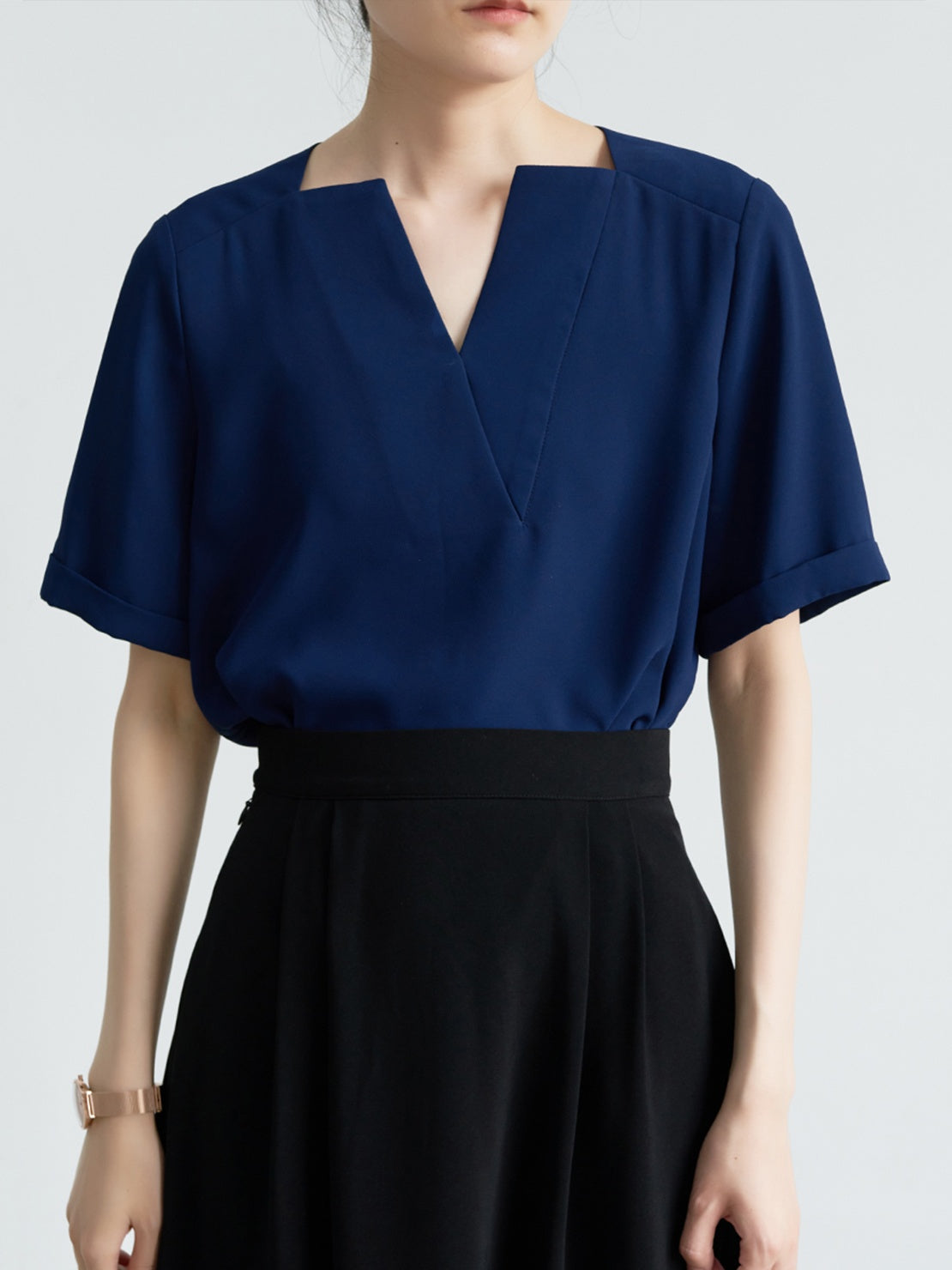 Deep V-neck chiffon shirt_8977