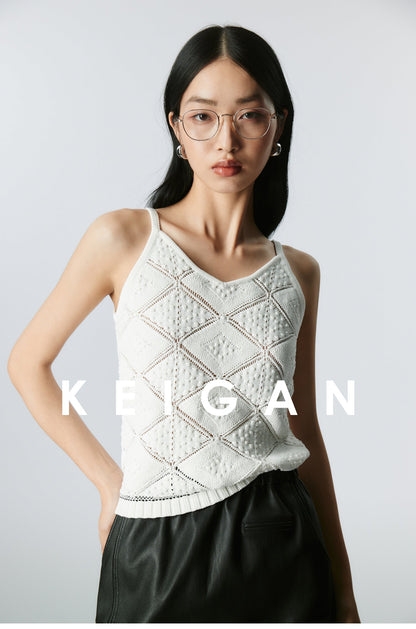 Weaving rhombus sling knitted camisole and cardigan_N80509