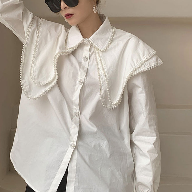 Big collar pearl blouse 8897