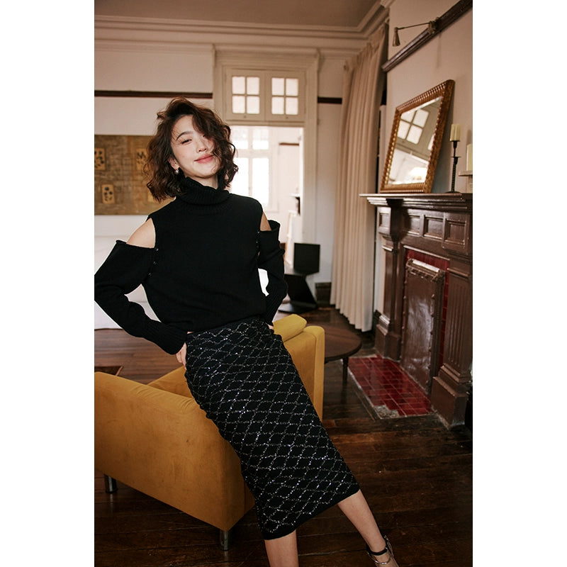 Sequin-knit skirt_BDHL5228
