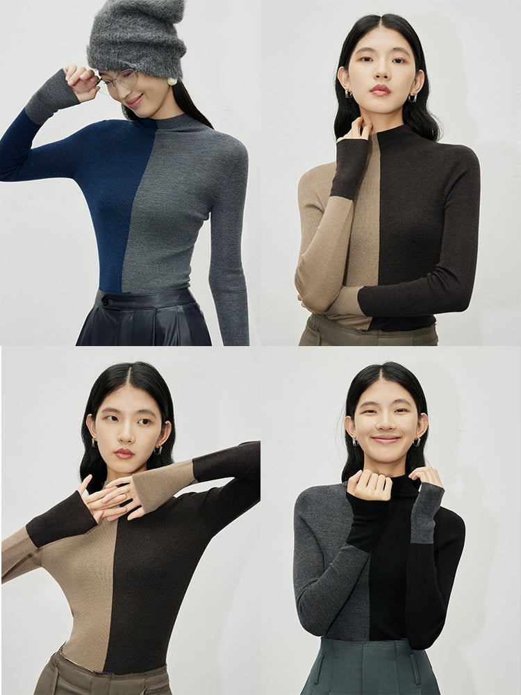 Two-tone turtleneck top_BDHL5148