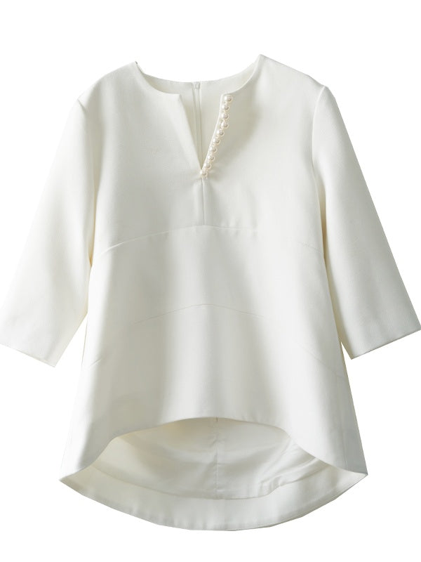 Pearl Slit Neck Top White_8990