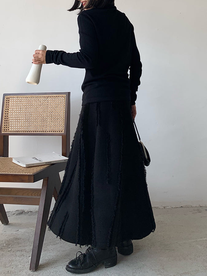 Damaged knit long skirt_H3339