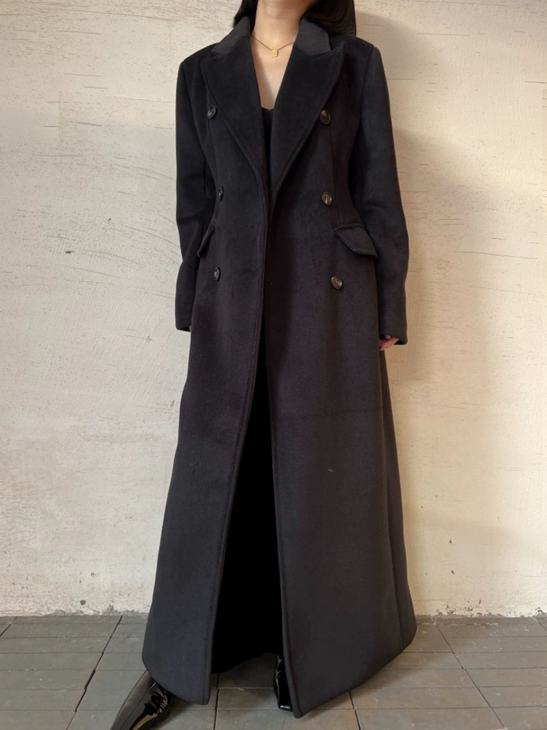 Waist double-breasted long coat_BDHL5326