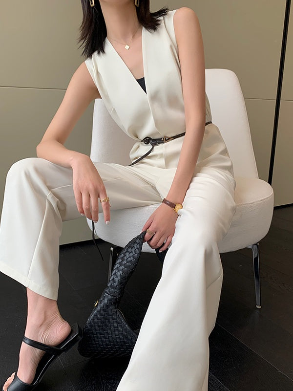 [In Stock] V-Neck Wide Leg Jumpsuit_LCHK/9029