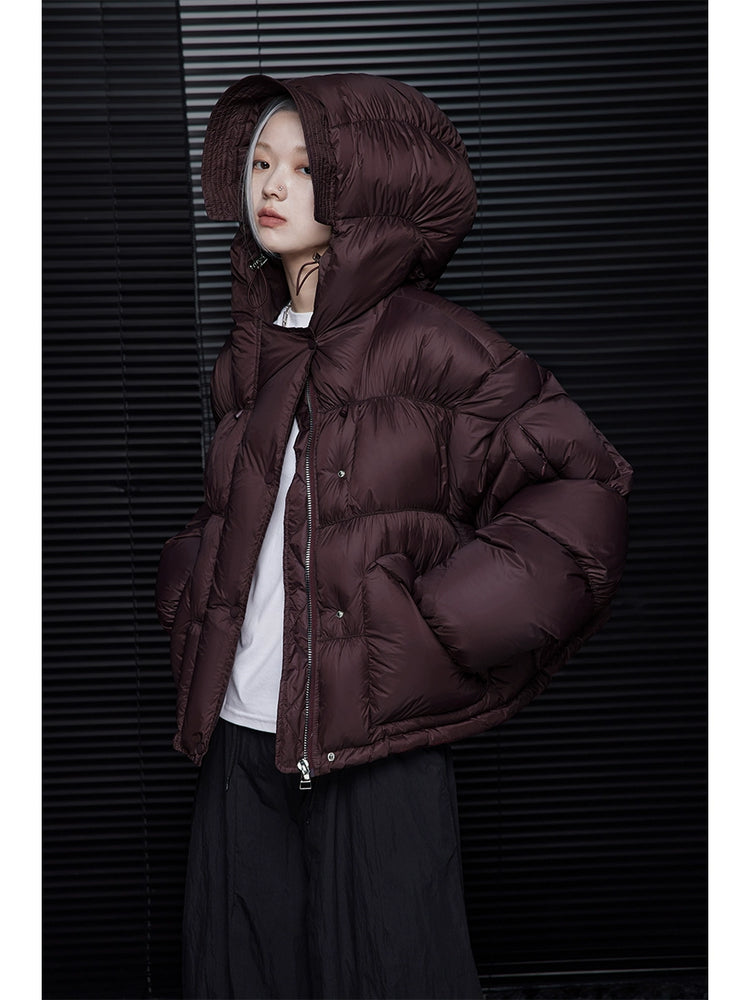 Plum purple Hooded Short Nylon Jacket_BDHL5247