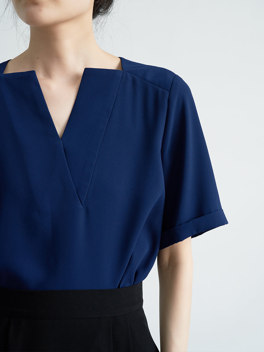 Deep V-neck chiffon shirt_8977
