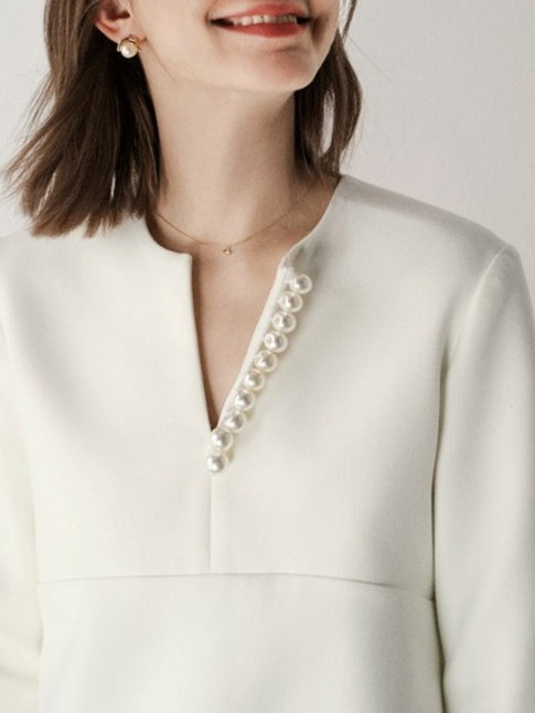 Pearl Slit Neck Top White_8990