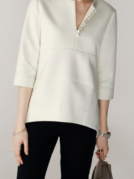 Pearl Slit Neck Top White_8990