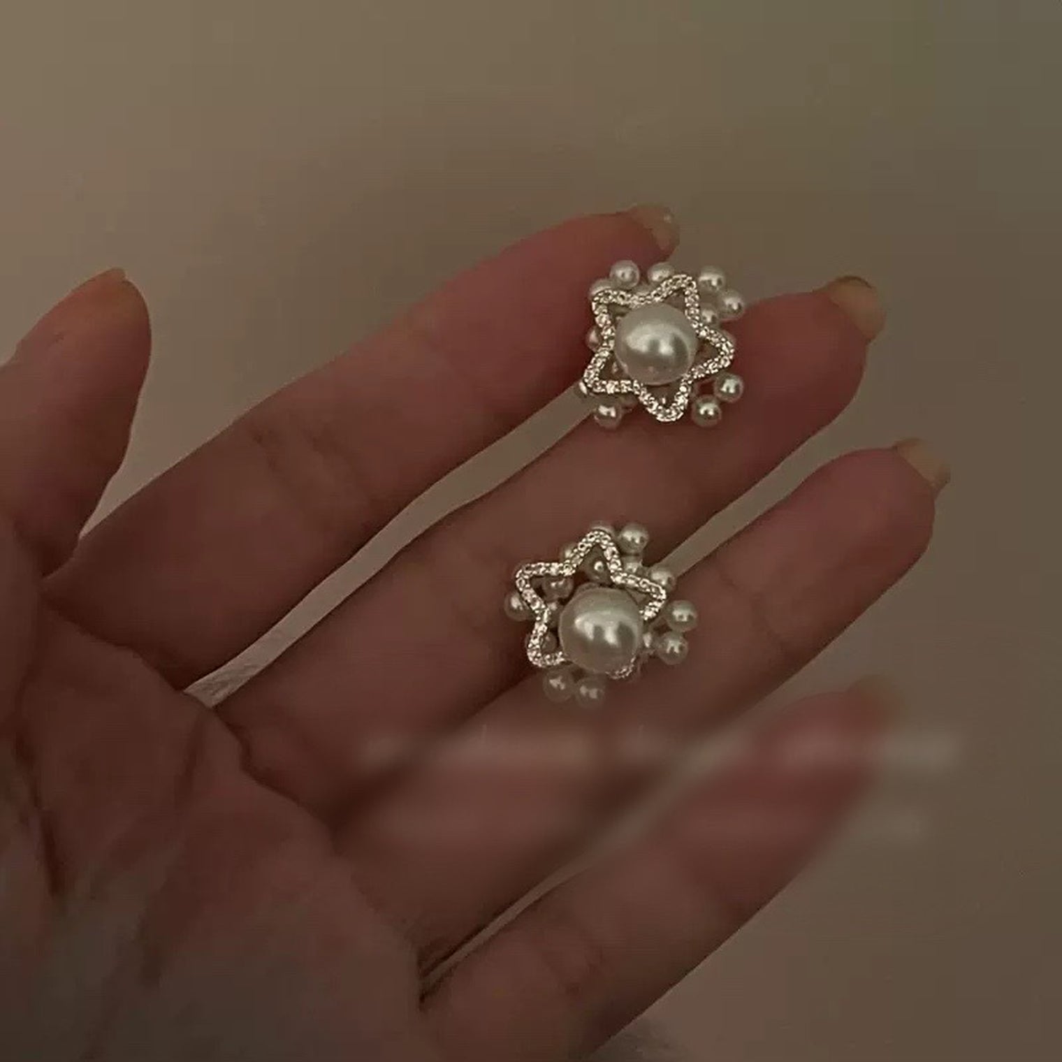 Pearl star earrings_8826