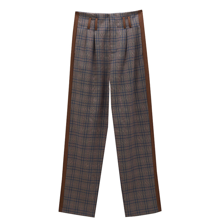 Stitched Leather Check High Waist Pants_LCHK/5220