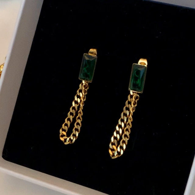 Green chain earrings 5515